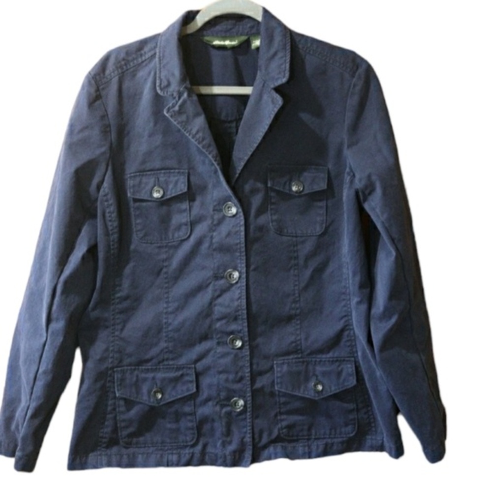 Eddie Bauer Navy Blue Hong Kong Seam Denim Blazer Jacket Y2K 90s Grunge Jacket